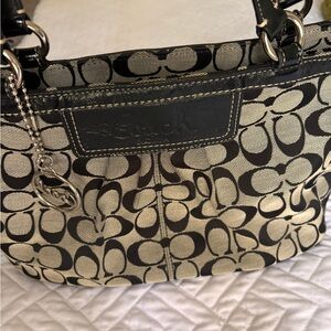 Coach Canvas Logo Handbag in Black and Gray